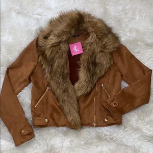 Suede Jacket with Faux Fur